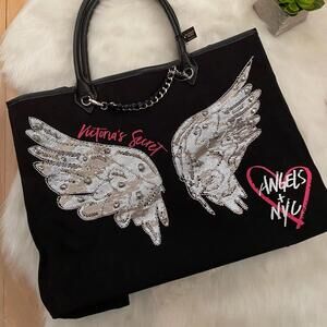 Victoria's Secret Black Tote Bag with Angel Wings Design